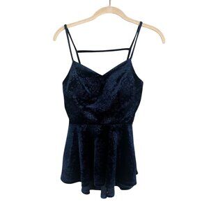 Velvet Peplum Floral Tank Top Blue S Boho Indie Folk Fairy Whimsical Romantic